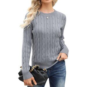 Women Classic Fit Lightweight Cable Long Sleeve Mockneck 01 Grey Casual Sweater